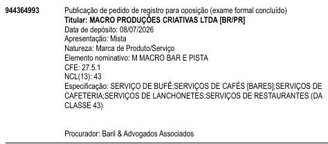 M MACRO BAR E PISTA