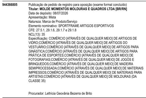 SPORTFRAME ARTIGOS ESPORTIVOS
