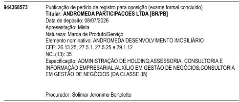 ANDROMEDA DESENVOLVIMENTO IMOBILIÁRIO