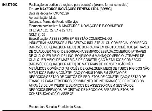 M MAXFORCE INOVAÇÕES E E-COMMERCE