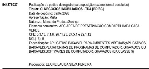 APC ÁREA DE PRESERVAÇÃO COMPARTILHADA CASA VERDE