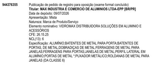 VIDROMAX DISTRIBUIDORA SOLUÇÕES EM ALUMINIO E ACESSÓRIOS