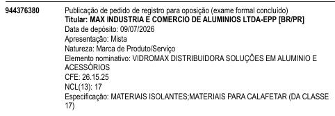VIDROMAX DISTRIBUIDORA SOLUÇÕES EM ALUMINIO E ACESSÓRIOS