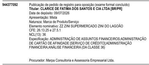 ZZ ZINI SUPERMERCADO ZINI DO LAGOÃO