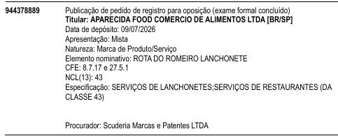 ROTA DO ROMEIRO LANCHONETE