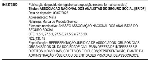 ANASEG ASSOCIAÇÃO NACIONAL DOS ANALISTAS DO SEGURO SOCIAL