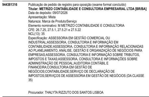 M METRIZO CONTABILIDADE E CONSULTORIA