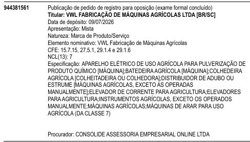 VWL Fabricação de Máquinas Agrícolas