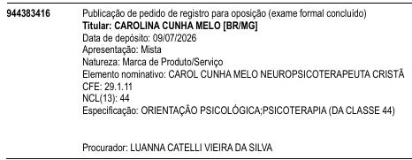 CAROL CUNHA MELO NEUROPSICOTERAPEUTA CRISTÃ