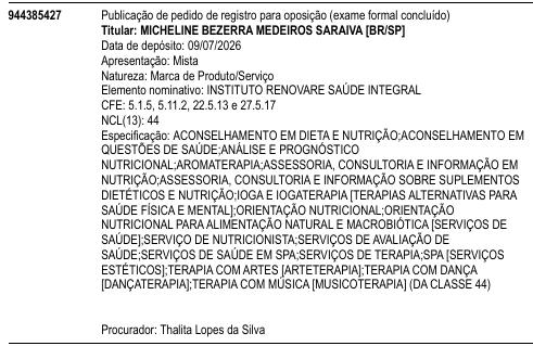 INSTITUTO RENOVARE SAÚDE INTEGRAL