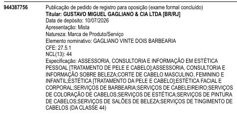 GAGLIANO VINTE DOIS BARBEARIA
