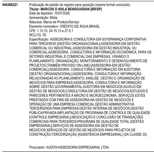 CRÉDITO DE ÁGUA BRASIL