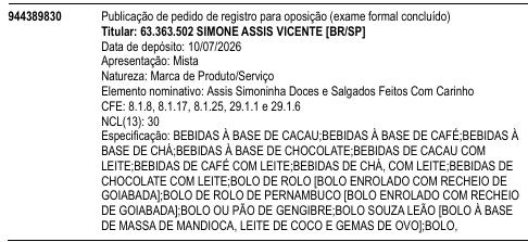 Assis Simoninha Doces e Salgados Feitos Com Carinho