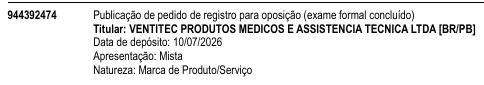 VENTITEC PRODUTOS MÉDICOS E ASSISTÊNCIA TÉCNICA