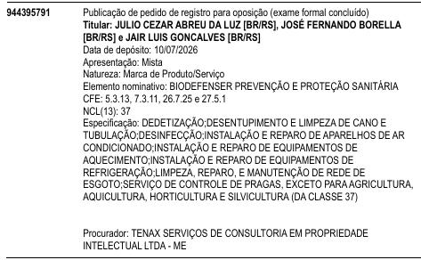 BIODEFENSER PREVENÇÃO E PROTEÇÃO SANITÁRIA