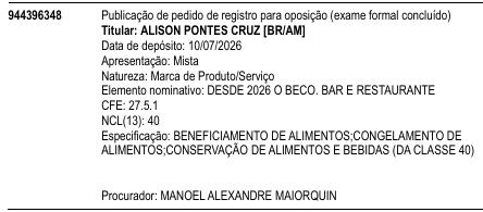 DESDE 2026 O BECO. BAR E RESTAURANTE
