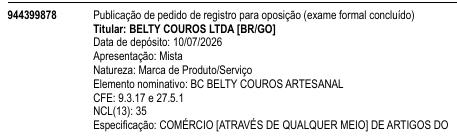 BC BELTY COUROS ARTESANAL