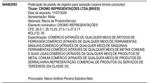 CROMO REPRESENTAÇÕES