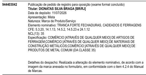 TRANCA FORTE FECHADURAS, CADEADOS E FERRAGENS