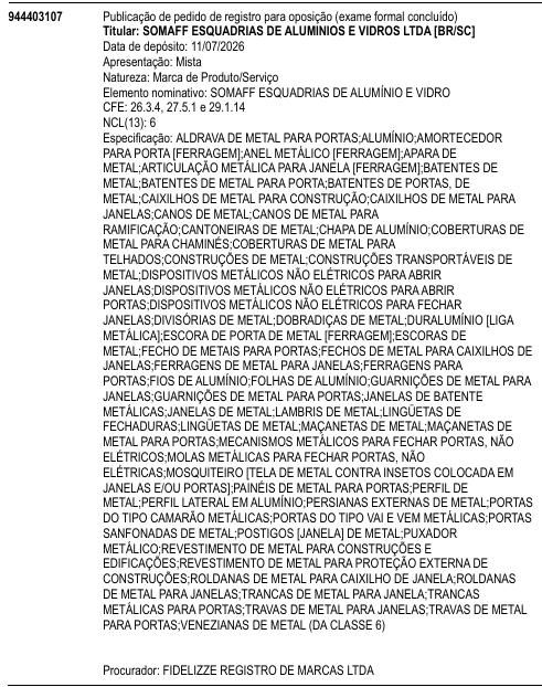 SOMAFF ESQUADRIAS DE ALUMÍNIO E VIDRO