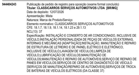 CLASSICARROS SERVIÇOS AUTOMOTIVOS