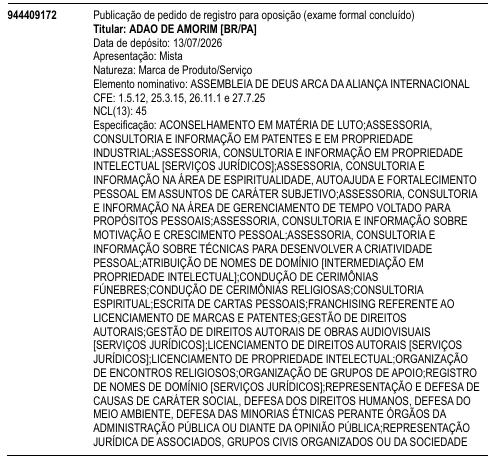 ASSEMBLEIA DE DEUS ARCA DA ALIANÇA INTERNACIONAL