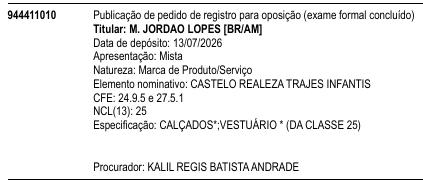 CASTELO REALEZA TRAJES INFANTIS