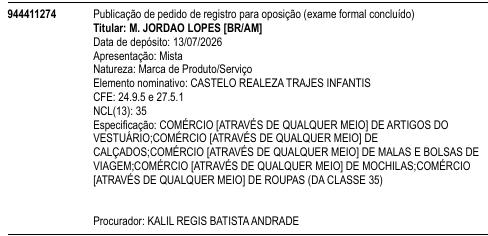 CASTELO REALEZA TRAJES INFANTIS