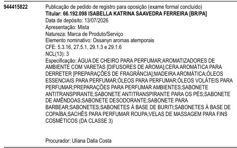 Ossanyn aromas atemporais