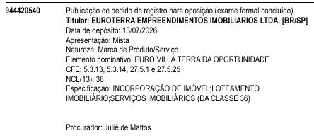 EURO VILLA TERRA DA OPORTUNIDADE