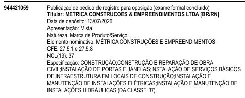 MÉTRICA CONSTRUÇÕES E EMPREENDIMENTOS