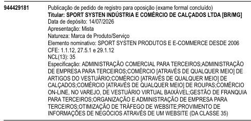 SPORT SYSTEN PRODUTOS E E-COMMERCE DESDE 2006