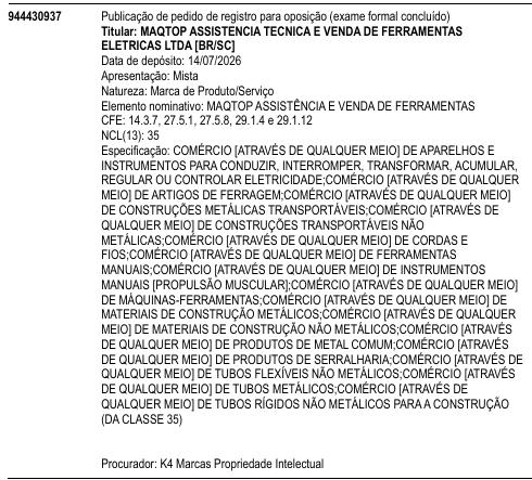 MAQTOP ASSISTÊNCIA E VENDA DE FERRAMENTAS