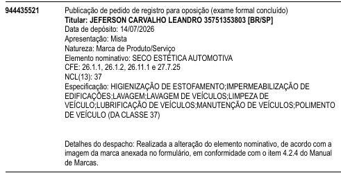 SECO ESTÉTICA AUTOMOTIVA