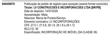 LV INCORPOPORAÇÕES