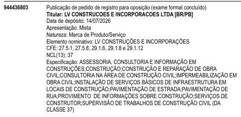 LV CONSTRUÇÕES E INCORPORAÇÕES