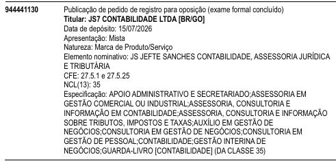 JS JEFTE SANCHES CONTABILIDADE, ASSESSORIA JURÍDICA E TRIBUTÁRIA