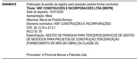 NSF CONSTRUÇÕES E INCORPORAÇÕES