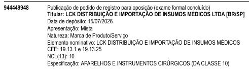 LCK DISTRIBUIÇÃO E IMPORTAÇÃO DE INSUMOS MÉDICOS