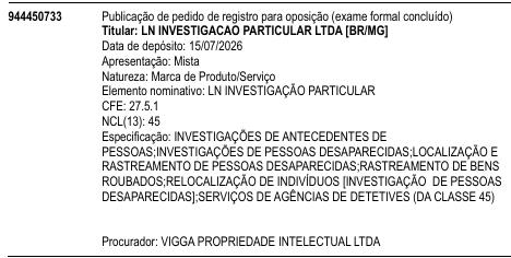 LN INVESTIGAÇÃO PARTICULAR