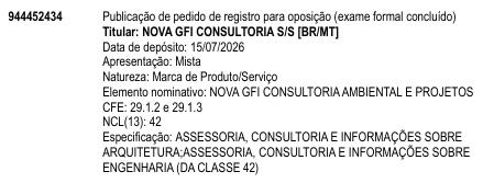 NOVA GFI CONSULTORIA AMBIENTAL E PROJETOS