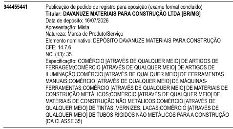 DEPÓSITO DAVANUZE MATERIAIS PARA CONSTRUÇÃO