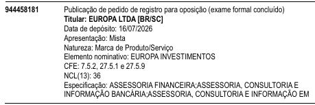 EUROPA INVESTIMENTOS