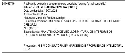 MORAIS SERVIÇOS PINTURA AUTOMOTIVA E RESIDENCIAL