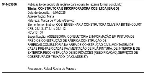 COBI ENGENHARIA CONSTRUTORA OLIVEIRA BITTENCOURT
