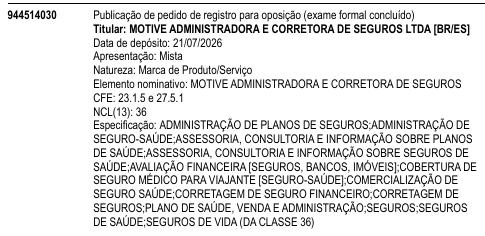 MOTIVE ADMINISTRADORA E CORRETORA DE SEGUROS