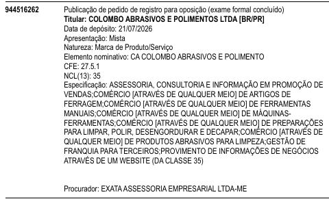 CA COLOMBO ABRASIVOS E POLIMENTO