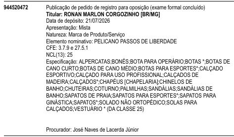 PELICANO PASSOS DE LIBERDADE