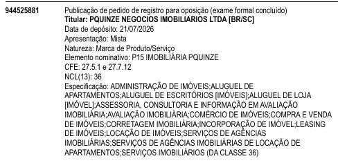 P15 IMOBILIÁRIA PQUINZE