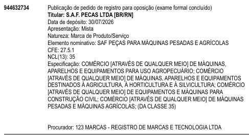 SAF PEÇAS PARA MÁQUINAS PESADAS E AGRÍCOLAS